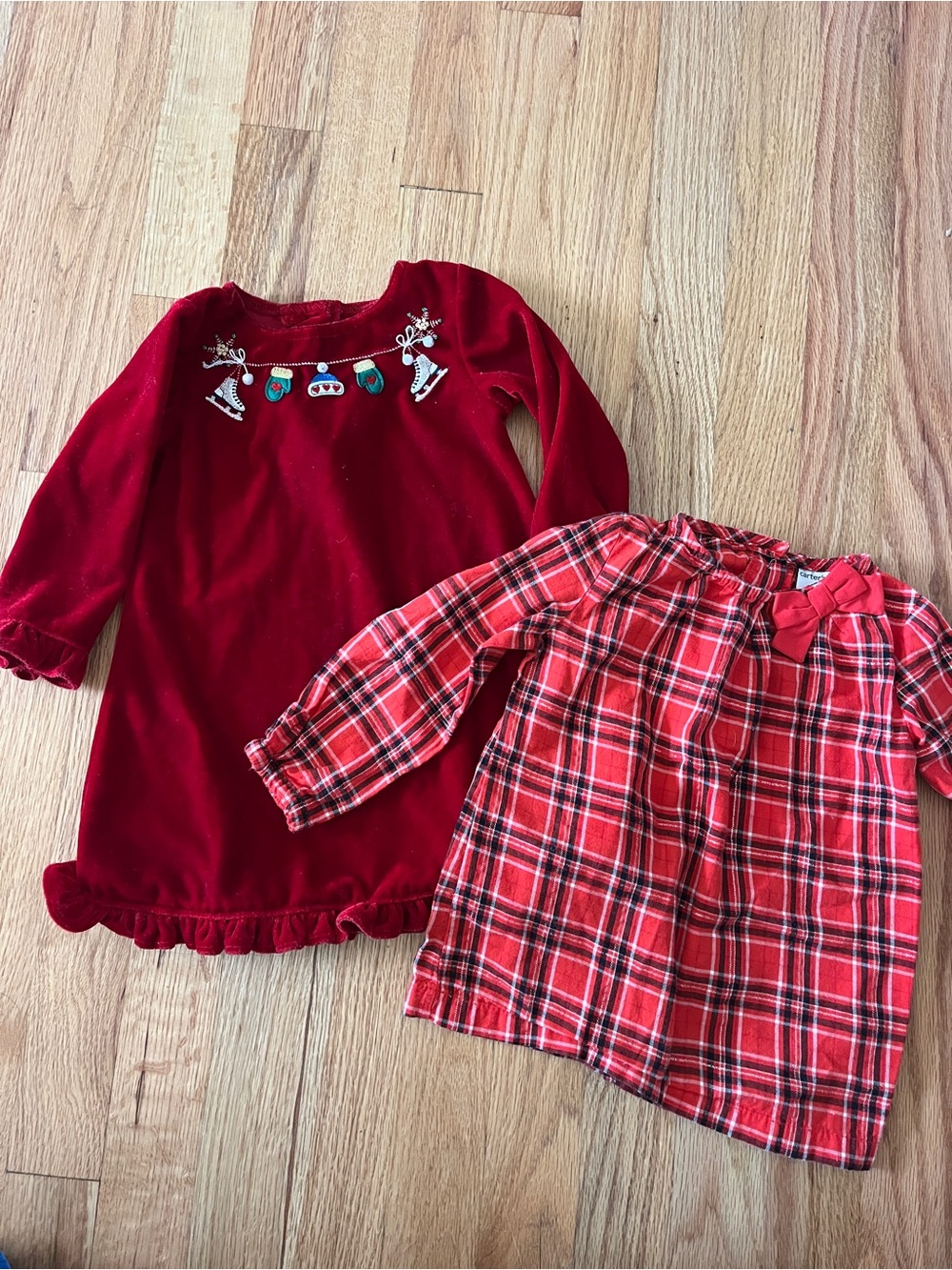 Red Holiday Velvet and Plaid Girls' Christmas Dresses